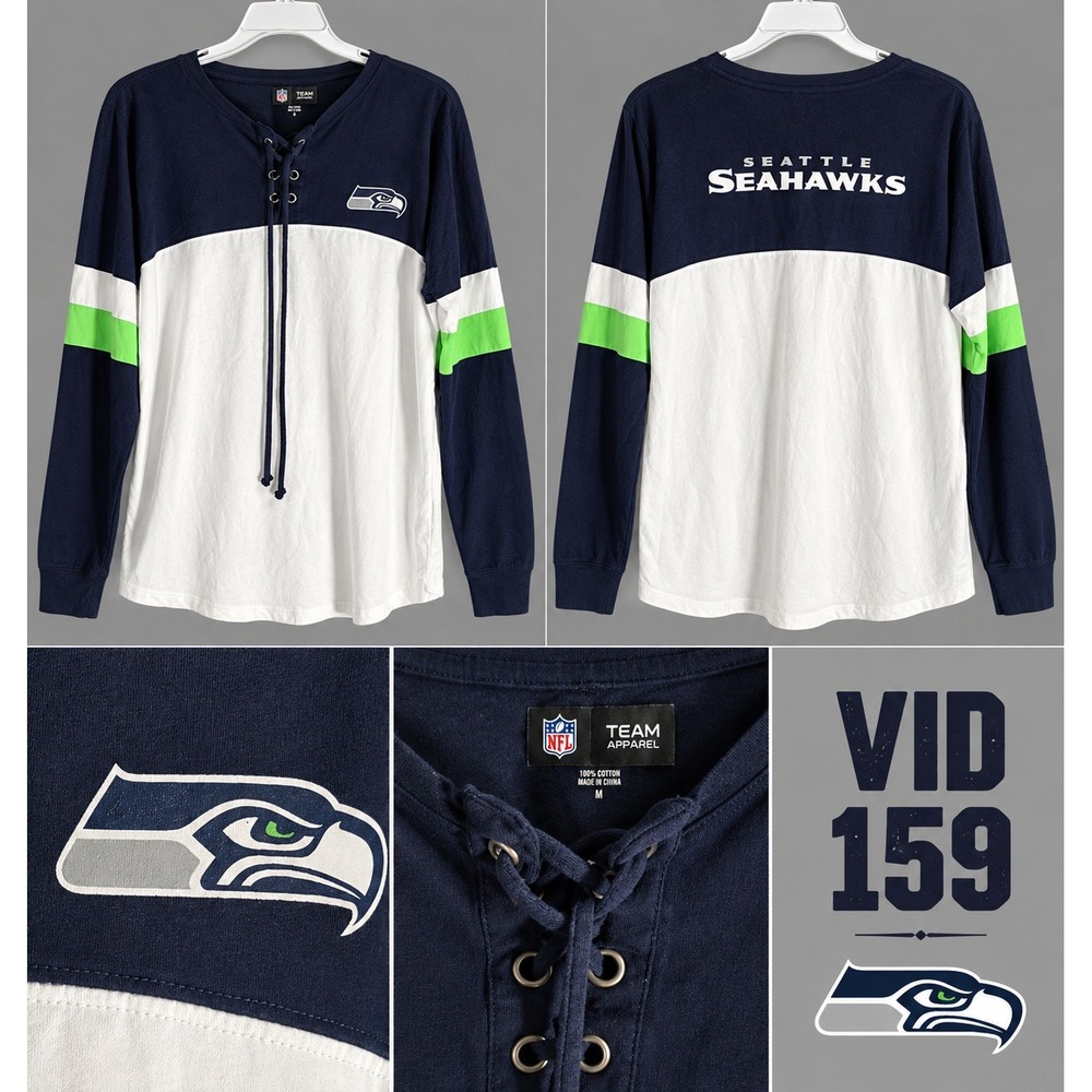 VID 159 Seattle Seahawks NFL Team Apparel Womens M Lace Up Long Sleeve Shirt